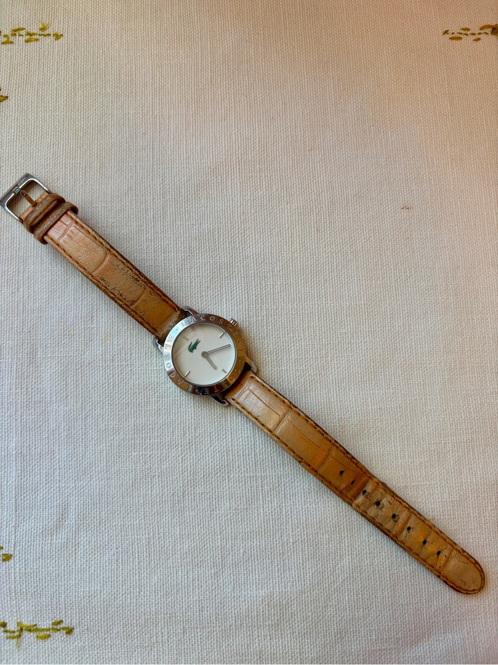 Lacoste Women’s Tan Leather Strap Watch with Silver Case - As Is